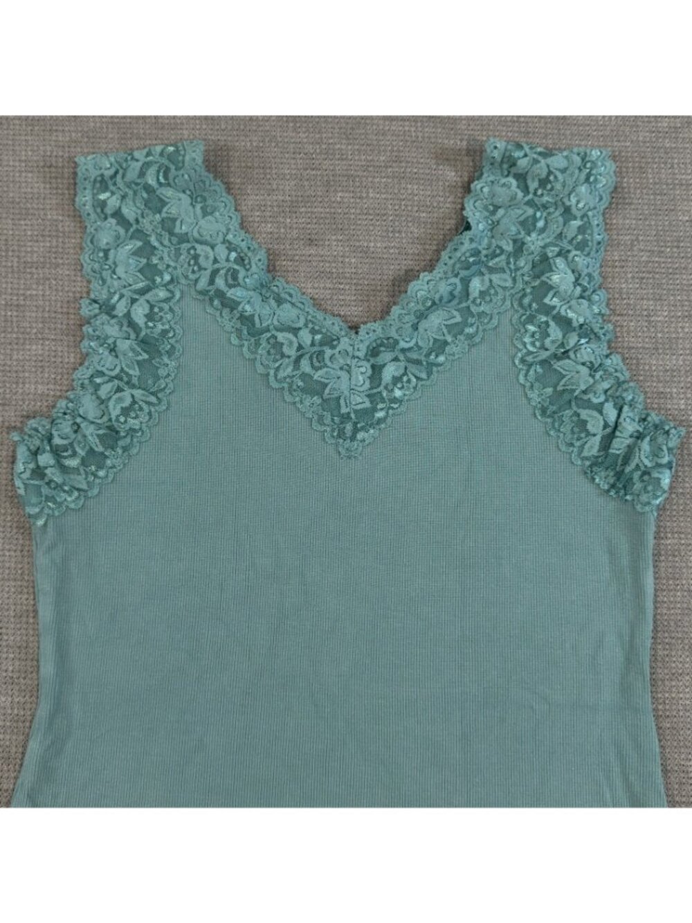 Style & Co Lace Trim Tank Top Womens Size M Teal V-Neck Stretch Rayon Layering - Picture 6 of 11